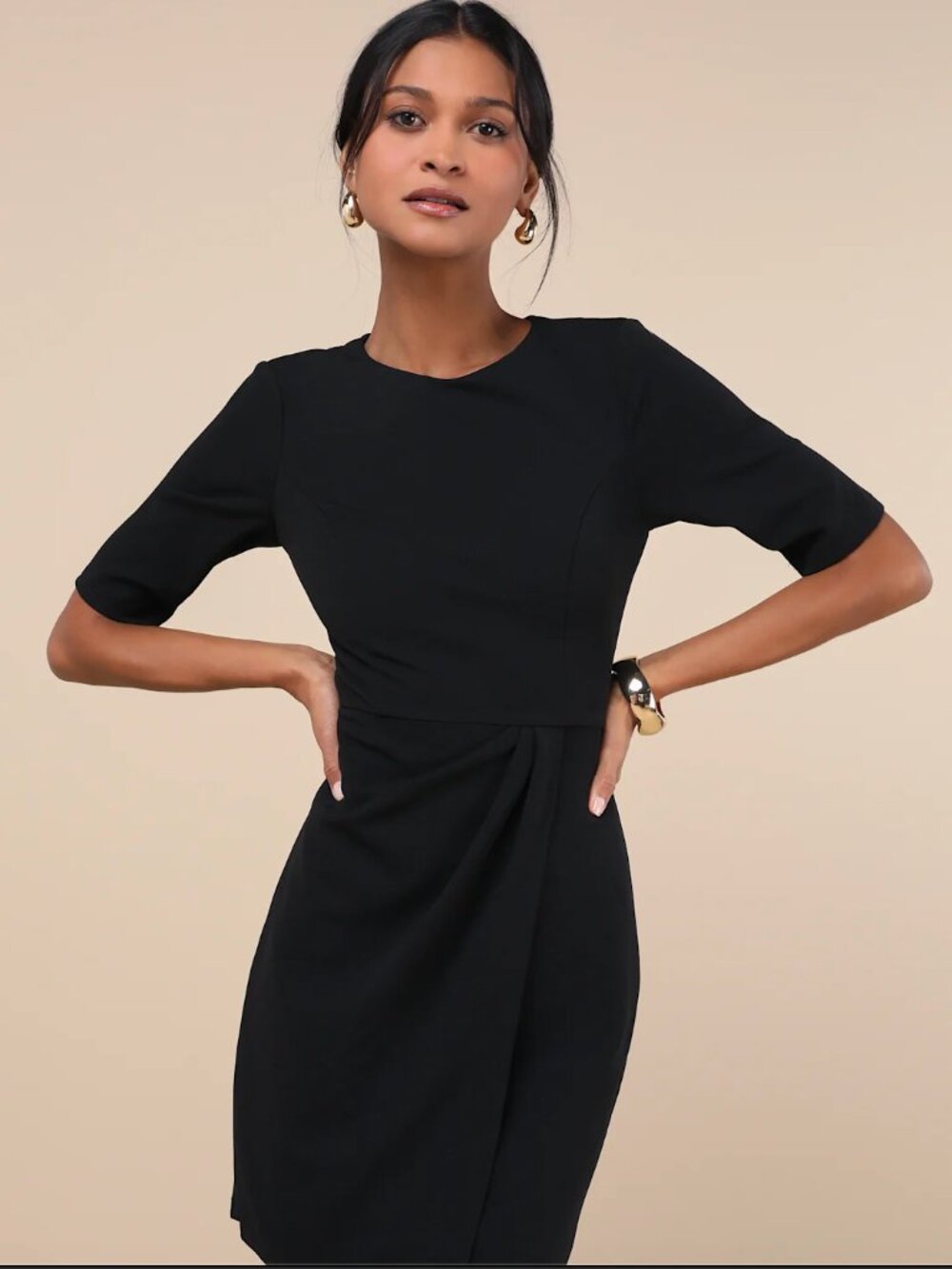 NWT Lulus Westwood Black Half Sleeve Sheath Dress